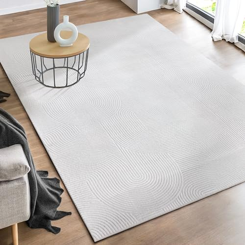 the carpet Rio - Moderner Kurzflor Teppich, weicher und pflegeleichter Anti-Rutsch-Teppich mit 3D-Optik, robust, für Wohnzimmer und Schlafzimmer, Weiß, 140 x 200 cm