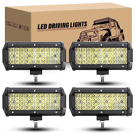 RIGIDON 4 x Led Arbeitsscheinwerfer 7 Zoll 18 cm 120W Offroad Scheinwerfer | 12V 24V 6000K Weiß Wasserdicht Lichtbalken Spot Zusatzscheinwerfer Arbeitslicht für 4x4 Auto SUV ATV LKW Traktor Fahrzeuge