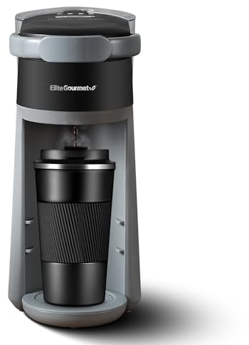 Elite Gourmet EHC323 - Cafetera de cápsulas 2 en 1, capacidad de preparación de 6 a 12 onzas, tazas K y molidos, altura de taza ajustable, filtro reutilizable, color negro