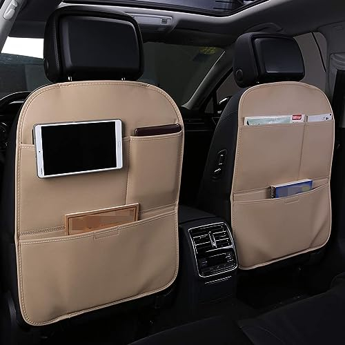 LAGNY Rücksitz-Kickpad Anti-Dirty-Schutzpolster für VW Passat/Polo/Tiguan/Touareg/Touran/T-Cross/T-ROC/Up!, Wasserdichter Multifunktionaler Auto Rücksitz Organizer,A Beige