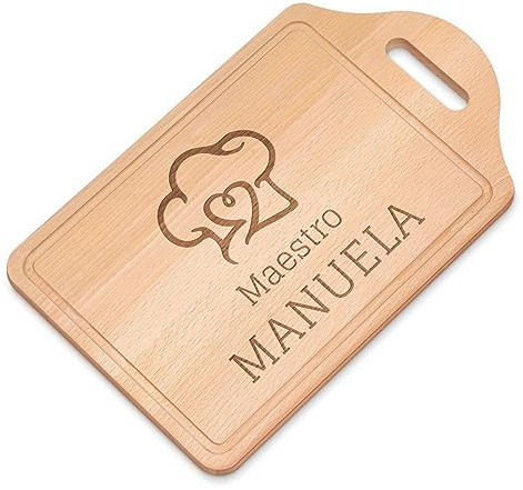 Maverton Tagliere rettangolare di legno incisione personalizzata | Battilardo con manico, gadget di legno per cucina, taglieri per aperitivi per donna, 38 x 23 cm, regalo di Natale, Maestro