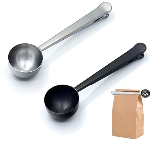 Coffee Scoop,Stainless Steel Coffee Scoop Clip,Coffee Spoon Measuring,for Ground Coffee and Beans,Set of 2(15ml/Black+30ml/Silver).