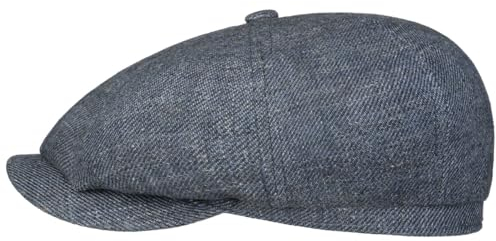 Stetson Hatteras Inspection Tag Flatcap Klassische Schirmmütze Made in Germany Herren Frühjahr Sommer blau-meliert 62 cm