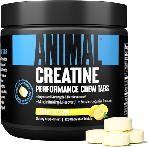 ANIMAL Creatine Performance Chew Tabs Lemon Ice - Chewable Tablets with 5 g Creatine Monohydrate per Serving & Sea Salt for Enhanced Effectiveness - 120 Tablets