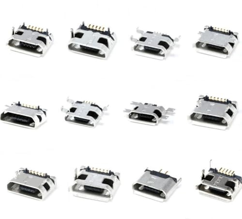 KSOPUERT 60 Stück 12 Typ Micro USB Buchsen Set, Klinkenstecker, Buchsenstecker, USB B DIY Reparatur Ersatzteil Sortimentsset