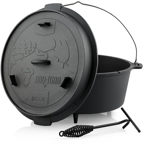 BBQ-Toro Dutch Oven Forest Serie | 13,6 Liter | bereits eingebrannt - preseasoned | Verschiedene Größen | Gusseisen Kochtopf | Bräter mit Deckel (DO12F)