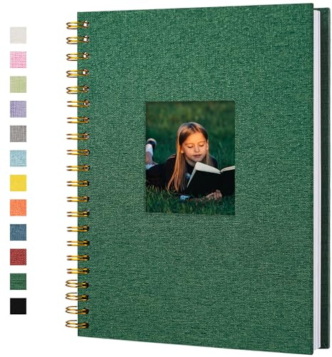 Hiwhy Álbum de Fotos Scrapbook 28x20,5 cm 40 Páginas Álbum de Recortes Tapa Dura Kraft Libro de Visitas para Boda Viaje Baby Shower, Verde Oscuro