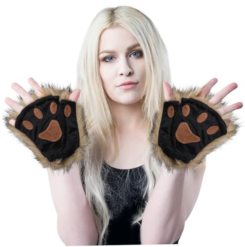 Therian Paws, Black Cat Paw 1 Par Half Finger Therian Paws Söta broderade päls tassar dekorativa realistiska tasshandskar för barn vuxna