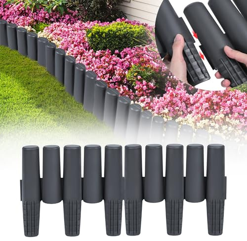 MAYTIIMO Beeteinfassung Kunstoff 8,4m Rasenkante Holzoptik Beetumrandung Gartenpalisade Mähkante für Garten Border Blumenbeet Anthrazit, 28 x 24,5cm, 30 Stück