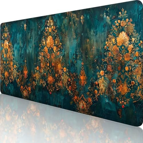 Blau Mauspad XXL 800 x 300, Erweiterte Groß Mousepad Abstrakt, Wasserfest Schreibtischunterlage Vernähte Kanten Design, Mouse Pad mit rutschfeste Gummibasis für Pc Büro Deko, Geschenke für Frauen d-J
