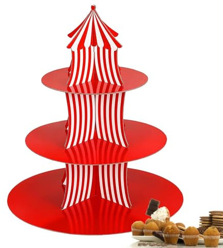 Alzata per cupcake in cartone, Alzata per cupcake - Alzata per torta in cartone con supporto per cupcake a strisce rosse,Vassoio da portata per cupcake versatile, espositore per cupcake, per cupcake,