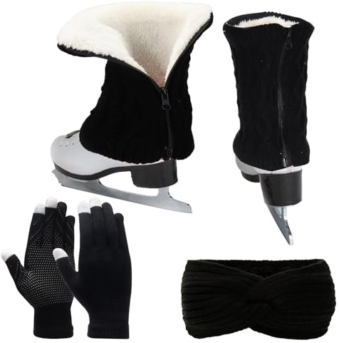 Erogeen Figure Skating Leg Warmers Gloves Headband Set Fleece Zipper Skating Leg Warmers Socks Ice Skating Accessories Equipment