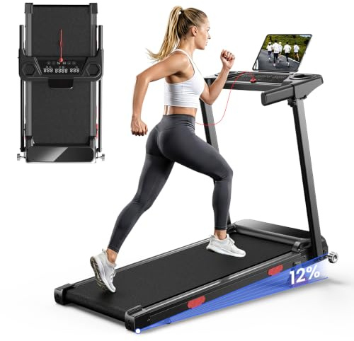 HomeFitnessCode Laufband Klappbar mit Steigung 12KMH - Walking Pad Zuhause | Laufpad mit 12 Vorprogrammen Schwarz Treadmill Walkpad Steigung 180KG Gehband unter Schreibtisch Elektrisch Walking Band