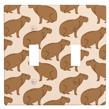 Placca di copertura per interruttore della luce a levetta, 2 piastre da parete di dimensioni standard 11,4 x 11,4 cm, marrone capybara doppia piastra di copertura per interruttore della luce, piastra
