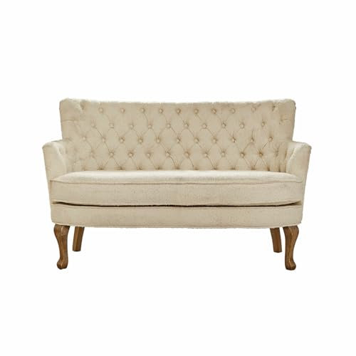 Loberon Sofa Calgary, Weicher Bouclé-Bezug, Klassisches Chesterfield-Design, Stilvoller Vintage-Look, Nostalgischer Look, Couch, Sitzmöbel, Eschenholz, Polyester, beige