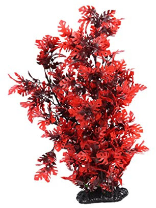 DRESSOOS Große Rote Künstliche Wasserpflanze Für Aquarium Dekoration Aquariumpflanze Fischbeckenpflanze Mit Sockel Für Süß Und Salzwasserlandschaft