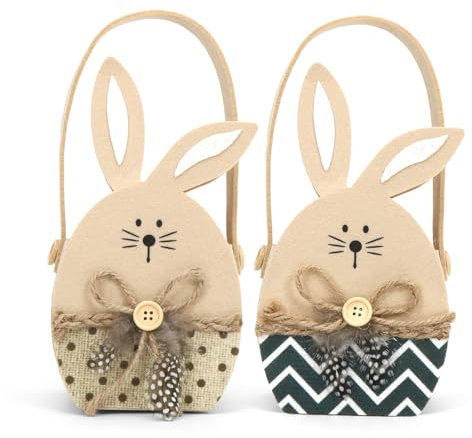 Epokus 2 Piezas Cesta de Pascua Conejo con Asa, Bolsa de Fieltro Conejito de Pascua para Rellenar, Canasta de Pascua para Niños, Bolsas de Regalo de Pascua, Huevos de Pascua Cesta Decoración (Caqui)