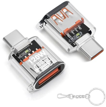 Seminer Adaptador USB a USB C (2 Pack), Conversor USB Tipo C Macho a USB A 3.2 Hembra, Adaptador Thunderbolt 3 a USB Hembra OTG para iPhone Serie 16/15, MacBook, Samsung y Más (Transparente)