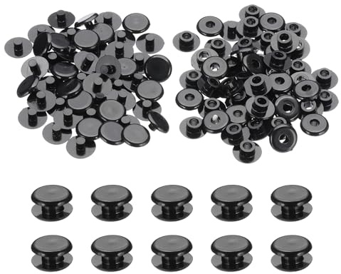 PATIKIL 50 juegos Poste de fijación plástico M5x3mm remaches postes negro | de tornillos Chicago plásticos, de presión, para cuero álbumes de fotos y recortes