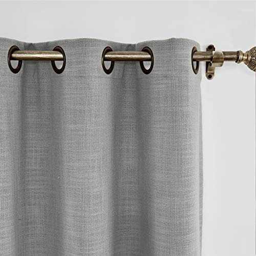 Rock Grey Linen Blackout Curtain Drapes for Sliding Glass Door Room Darkening Grommet Curtain for Patio Door 100W x 84L Inch (1 Panel)