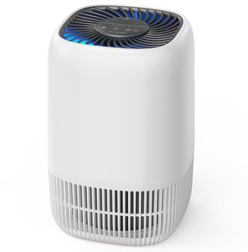 AROEVE Luftreiniger mit H13 HEPA 3-Stufen-Filter, Luftreiniger für Schlafzimmer, 5W Energieverbrauch, Leise 22dB mit Aroma, reduziert Pollen, Rauch, Tierfell, Weiß