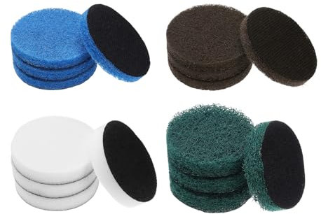 sourcing map 16 Stück 6,6 cm Nylon-Scheuerschwamm, Körnung 120/240, Scheuerschwämme, Reifen und Schlaufe, Oberflächenbehandlung, Bohrer, Scheuerscheibe, Grün/Braun/Blau/Weiß