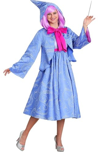 Dubute Disfraz de Halloween para mujer, talla extragrande, disfraz de hada madrina con capucha, vestido de Halloween (azul, M)