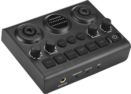 Goshyda Carte Son en Direct, Mixeur de Cartes Son D'interface Audio pour Le Streaming en Direct des Jeux de Chant, Réduction du Bruit en Temps Réel 48V Phantom Power Alimentation