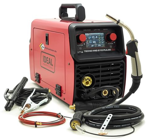 Kombi Schweißgerät Schutzgas 230V IDEAL Tecno MIG 210 PULSE LCD Inverter MIG MAG MMA 200A Synergic Alu FLUX Fülldraht ohne Gas Flux Core Tragbar Edelstahl Elektrode - Bestschweissen.de