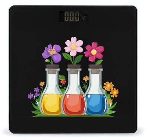 Floral Beakers Chemistry Lab Scientist Scale for Body Weight Personalized Digital LCD Bathroom Weighing Scales