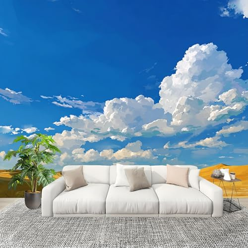 Dormitorio Papel Pintado Cielo Azul Del Desierto Pintado Pared Panorámico 400x280 cm Azul Fotomurales No Tejido, Póster Gigante de Pared Personalizado 3D Para Salón Fotomurales
