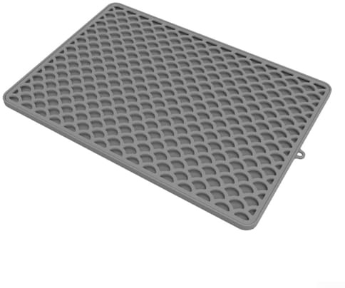 Alfombrilla de silicona para arena para gatos, 46,5 x 32,5 cm, alfombrilla desmontable de doble capa impermeable para caja de arena (gris)