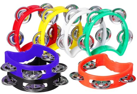 Alasum 7 . Teiliges Schlaginstrument Bunte Handtrommeln aus Kunststoff mit Glöckchen Leichtes Handtamburin für Rhythmus und Koordinationsförderung Sicher und Einfach