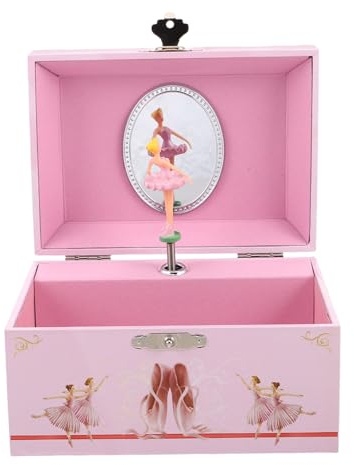 Cabilock Portagioie Musicale per Bambina 5 Pollici Rosa con Carillon Ballerina Rotante e Organizer per Gioielli, Scatola Compatta per Cameretta e Regalo Compleanno Ragazze