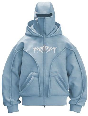 Chanpning Sweats à Capuche Homme Zippé Pull Grande Taille Balaclava Cagoule Veste Polaire Hiver Mode Y2K Zip Hoodie Veste mi Saison Chaud Masque Sweat Coupe Vent Moto Vélo Blouson Manteau