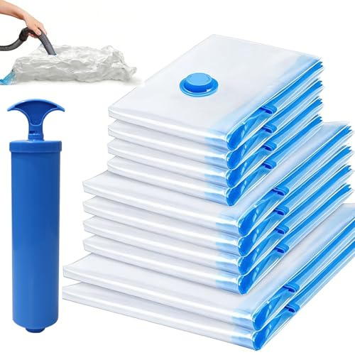 Gaoyong Bolsas de vacío para ropa, 16 bolsas de vacío con bomba de mano (6 x 60×40cm, 6 x 70×50cm, 2 x 80×60cm, 2 x 100×80cm), material PA+PE, reutilizable para ropa, sábanas, almohadas, así como