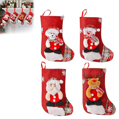 Generisch 4Pcs Weihnachtsstrümpfe,Nikolausstiefel zum Befüllen,Cartoon-Weihnachtsmann, Elch, Schneemann, Weihnachtsstrümpfe zum Aufhängen,Weihnachtsbaum Deko