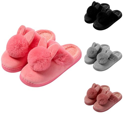 Pantuflas de felpa para mujer, pantuflas de invierno divertidas, con forro cálido, zapatillas de fieltro, lindas zapatillas de cabaña, zapatos acogedores, zapatillas de casa sólidas, mullidas