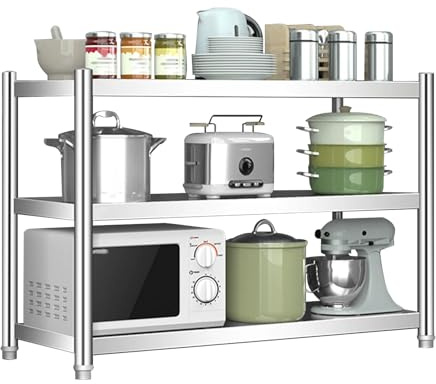 Mensole da cucina a 3 ripiani in acciaio inox, salvaspazio in metallo, supporto per microonde, dispensa, tavolo da lavoro, Home nization (90 x 30 x 80 cm)