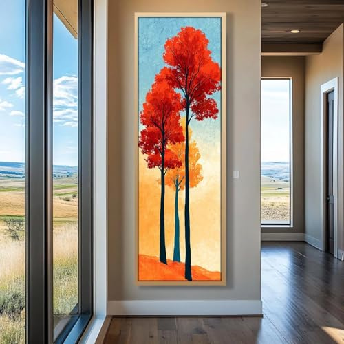 XBTYKPB Dipinto di alberi lunghi, poster con texture verticale, quadri su tela stretti, alti e sottili, stampe per decorazioni murali per la casa (60x180 cm/senza cornice)