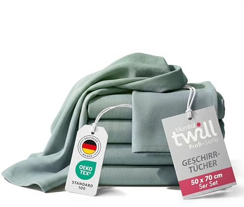 Blumtal 5er Set Premium Geschirrtücher Baumwolle 50x70 cm - Ultra saugstarke Geschirrhandtücher Baumwolle - Oeko-Tex zert. - griffige Trockentücher Küche (230gsm) - Profi-Qualität - Geschirrtuch Grün