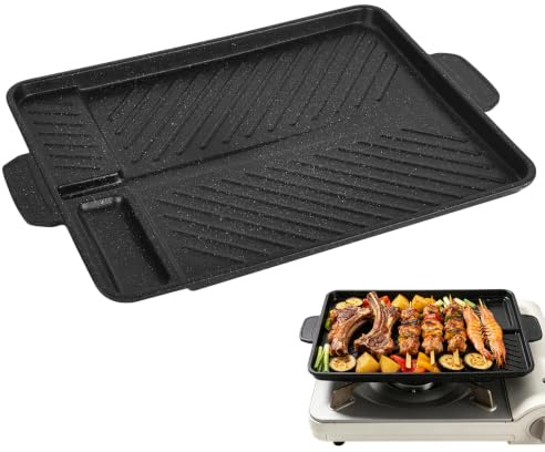 Trendecor Padella rettangolare antiaderente con manici laterali, 37,5 x 26 cm, per feste in giardino, campeggio e barbecue, per barbecue a gas e fornelli da campeggio