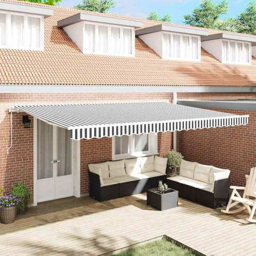 ACAGALA Tenda da sole elettrica, 500 x 300 cm, con braccio articolato, con manovella e telecomando, tenda da sole motorizzata, protezione solare per terrazza, balcone, giardino, antracite e bianco