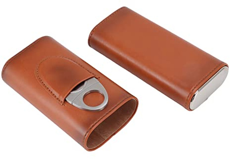 AMONIDA Cigarrfodral med 3 Fingrar Bärbar Läderhållare med Skärare för Resor Elegant Design (Brun)