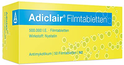 Hilfe bei Hefepilzinfektionen: Adiclair Filmtabletten – Stark gegen Hefepilzinfektionen im Darm, gut verträglicher Wirkstoff Nystatin, 50 Stück