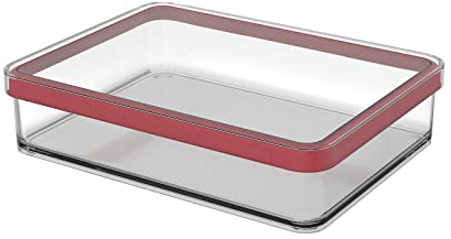 Rotho Loft Contenitore Rettangolare con Coperchio e Guarnizione, Plastica (SAN) senza BPA, Trasparente/Rosso, 1 L, 20.0 x 15.0 x 4.8 cm