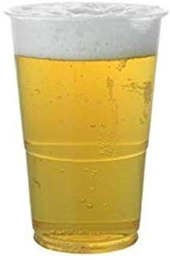 100 x Pint Plastic Cups (500ml) Strong Disposable Clear Plastic Drinking Cups