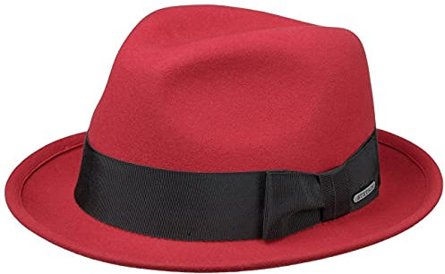 Stetson Marico Player Haarfilzhut Unifarbener Eleganter Trilby Stil Wasserabweisender Filzhut mit Ripsband Made in Italy Unisex Herbst Winter rot 58 cm