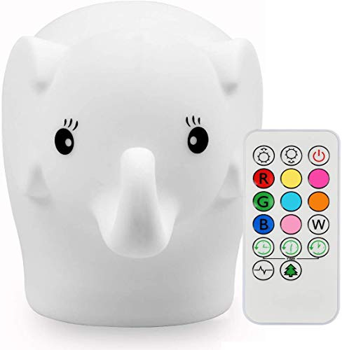 Tianhaixing Luce Notturna Bambini Lampada Elefante Lampada da Comodino 9 Colori Ricaricabile Telecomando Luce Notturna LED per Regalo/Ufficio/Soggiorno/Camera da Letto/Bagno