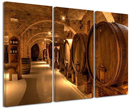 DECLINA, Décoration Murale Tableau, Tableau Deco Home, Tableau Deco Murale Salon, Tableau triptyque Cave à Vin 90x60 cm Marron